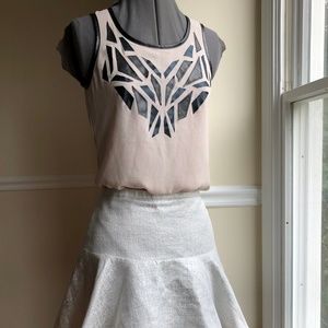 Express flowy tank tan w/ black faux leather trim